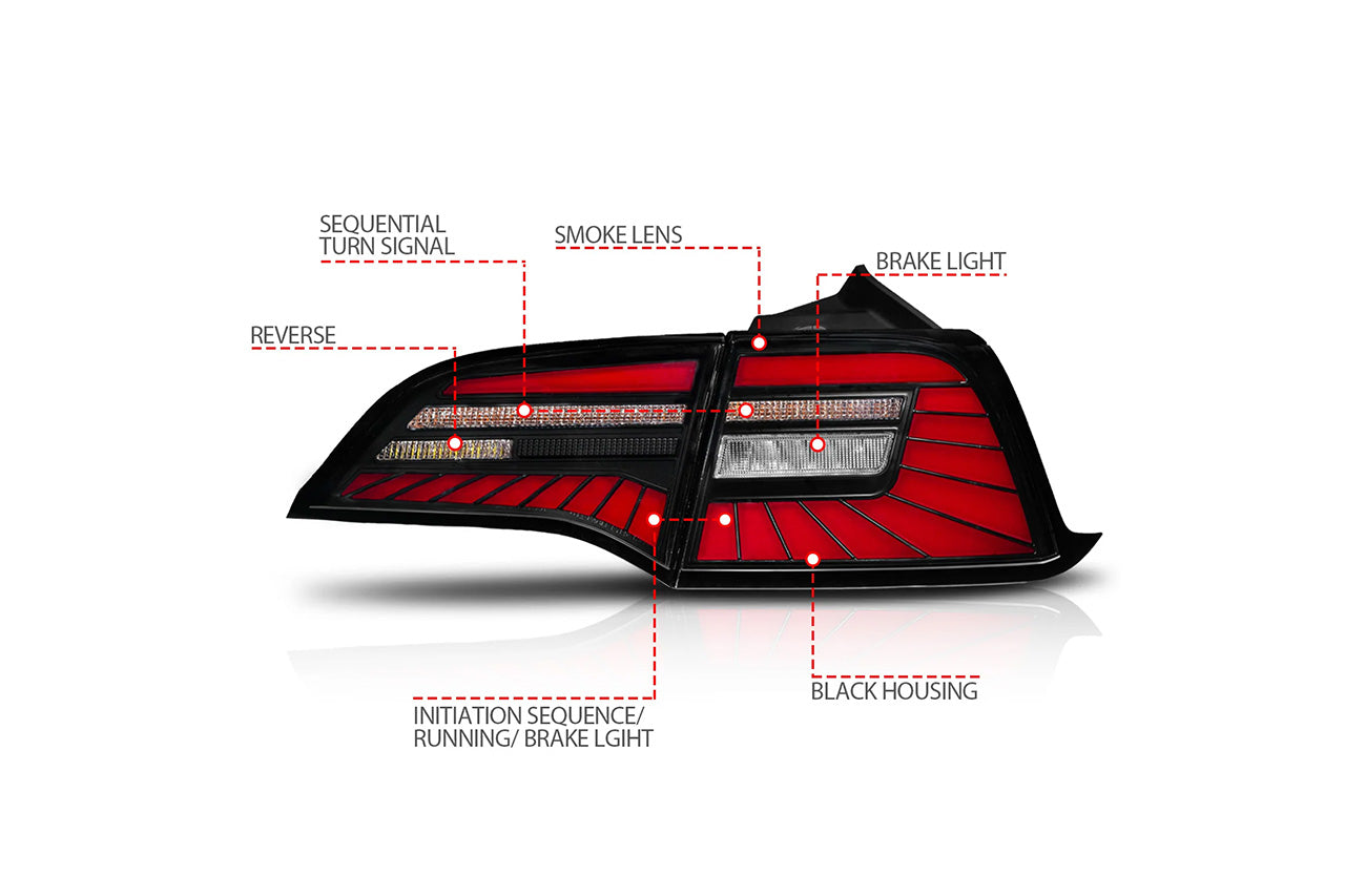 Tesla Model 3 / Y Anzo LED Sequential Tail Lights with Black Housings & Smoke Lenses