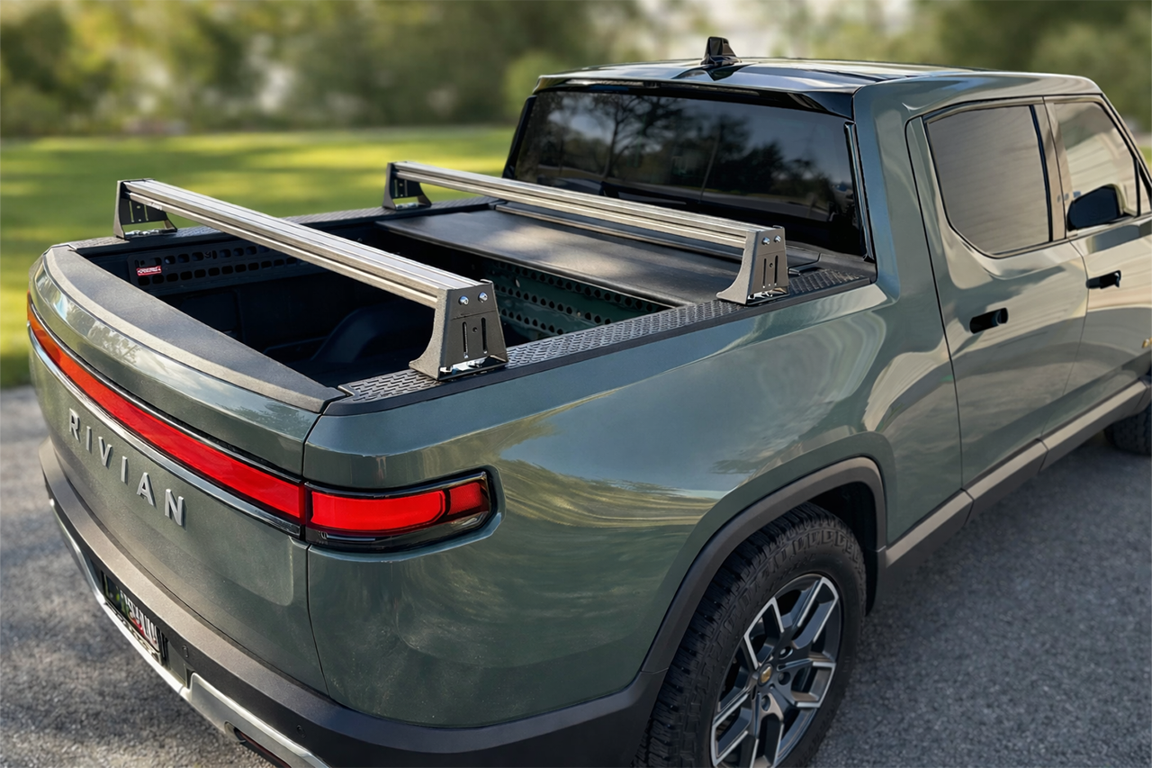 Low Profile Black Aluminum Crossbar Bed Rack for Rivian R1T by BillieBars