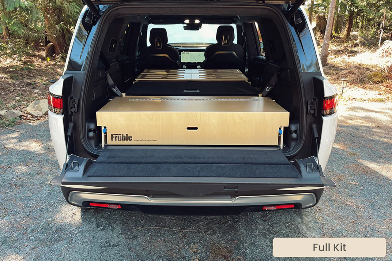 Modular Camp Kitchen, Sleep / Bedding Platform and Storage Drawer System for Rivian R1S Rear Cargo Area - by Fruble