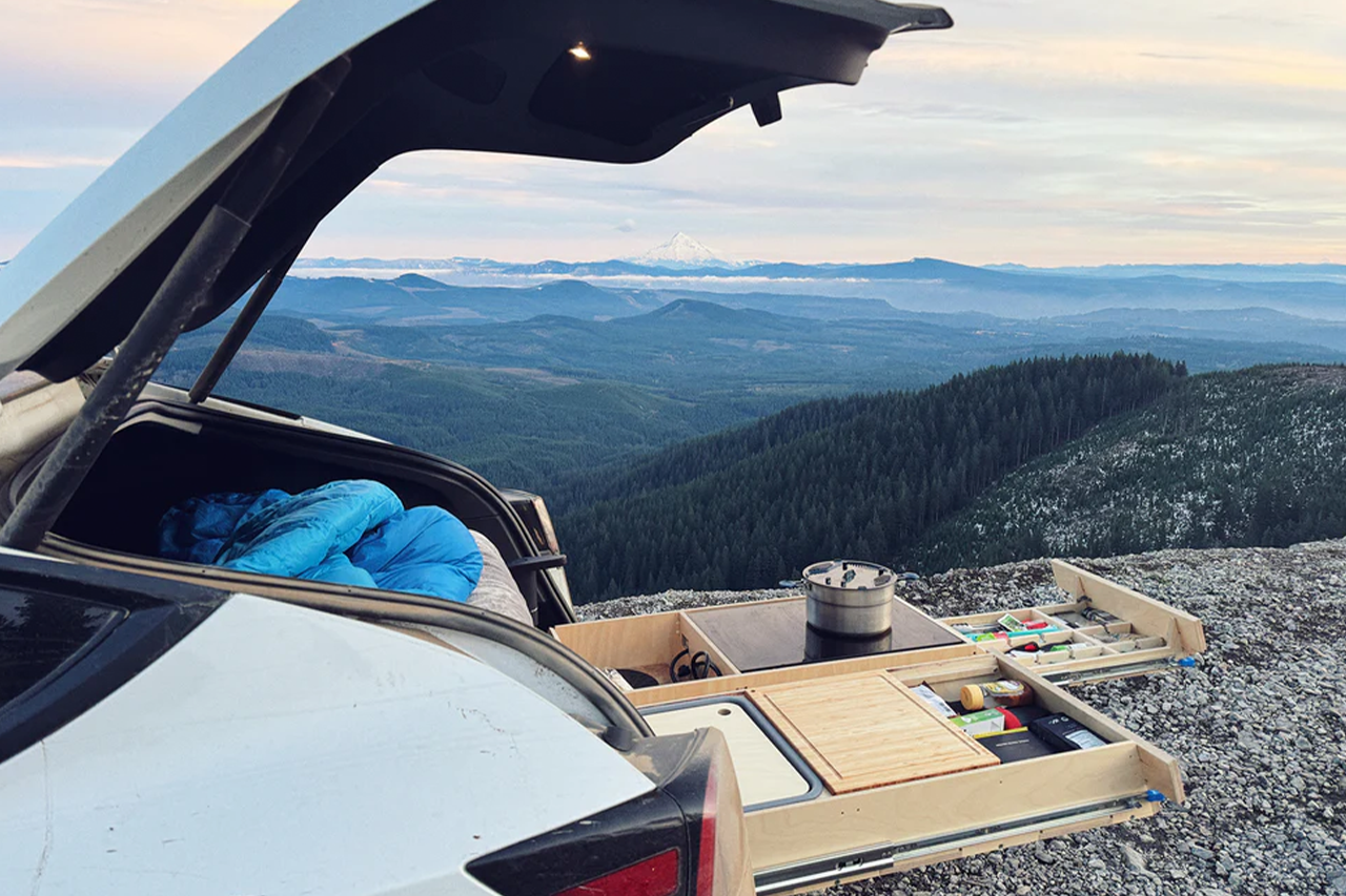 Modular Camp Kitchen, Sleep / Bedding Platform and Storage Drawer System for Tesla Model Y - by Fruble