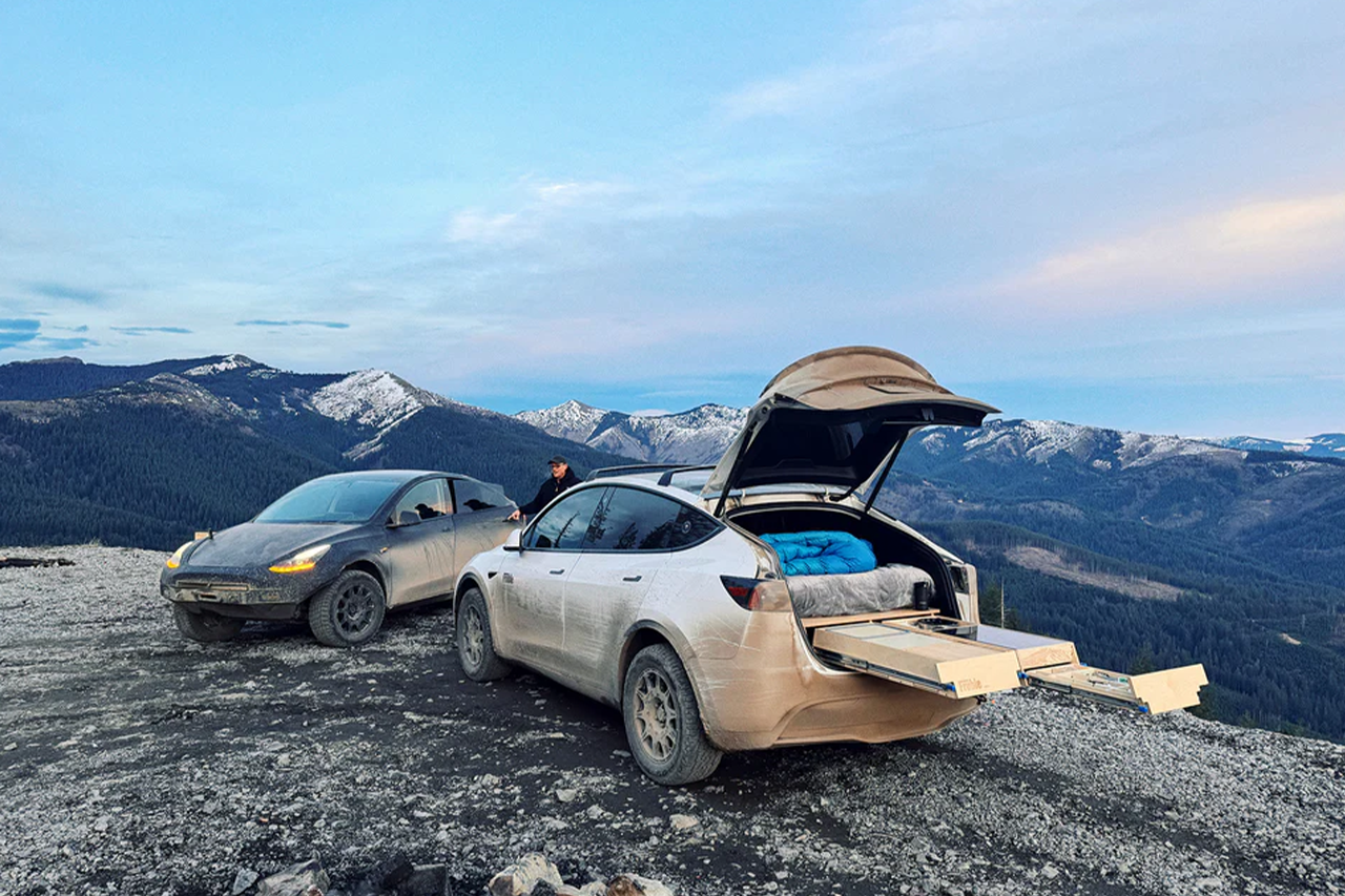 Modular Camp Kitchen, Sleep / Bedding Platform and Storage Drawer System for Tesla Model Y - by Fruble