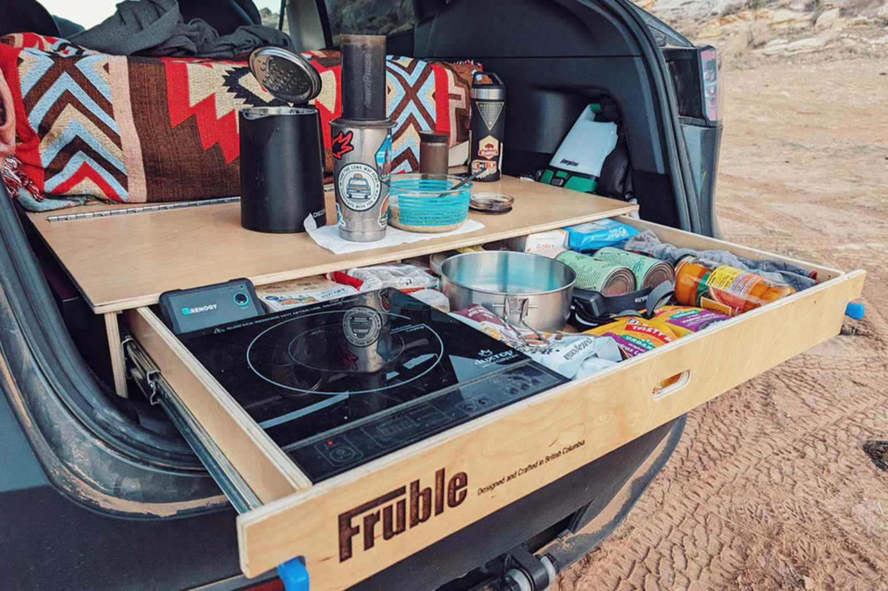 Modular Camp Kitchen, Sleep / Bedding Platform and Storage Drawer System for Tesla Model Y - by Fruble