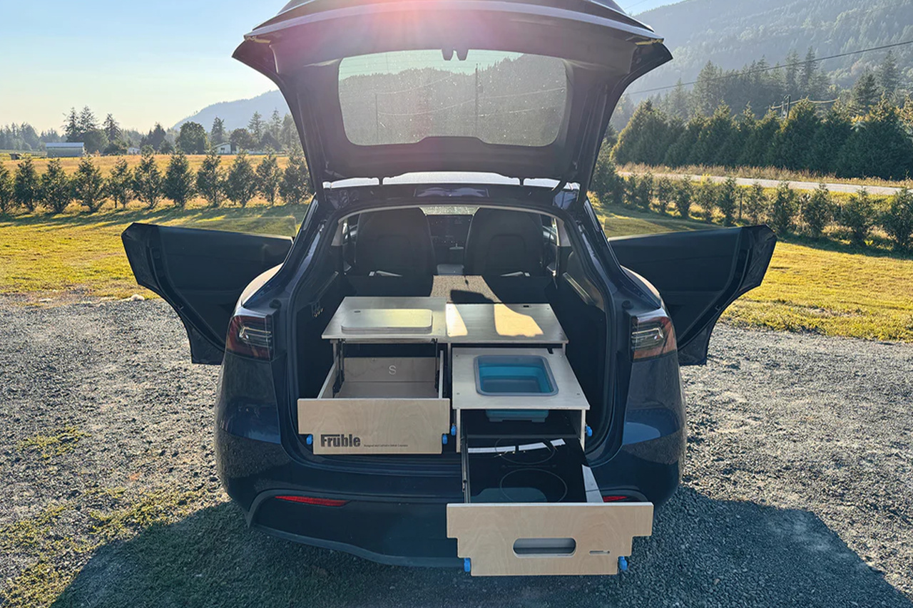 Modular Camp Kitchen, Sleep / Bedding Platform and Storage Drawer System for Tesla Model Y - by Fruble