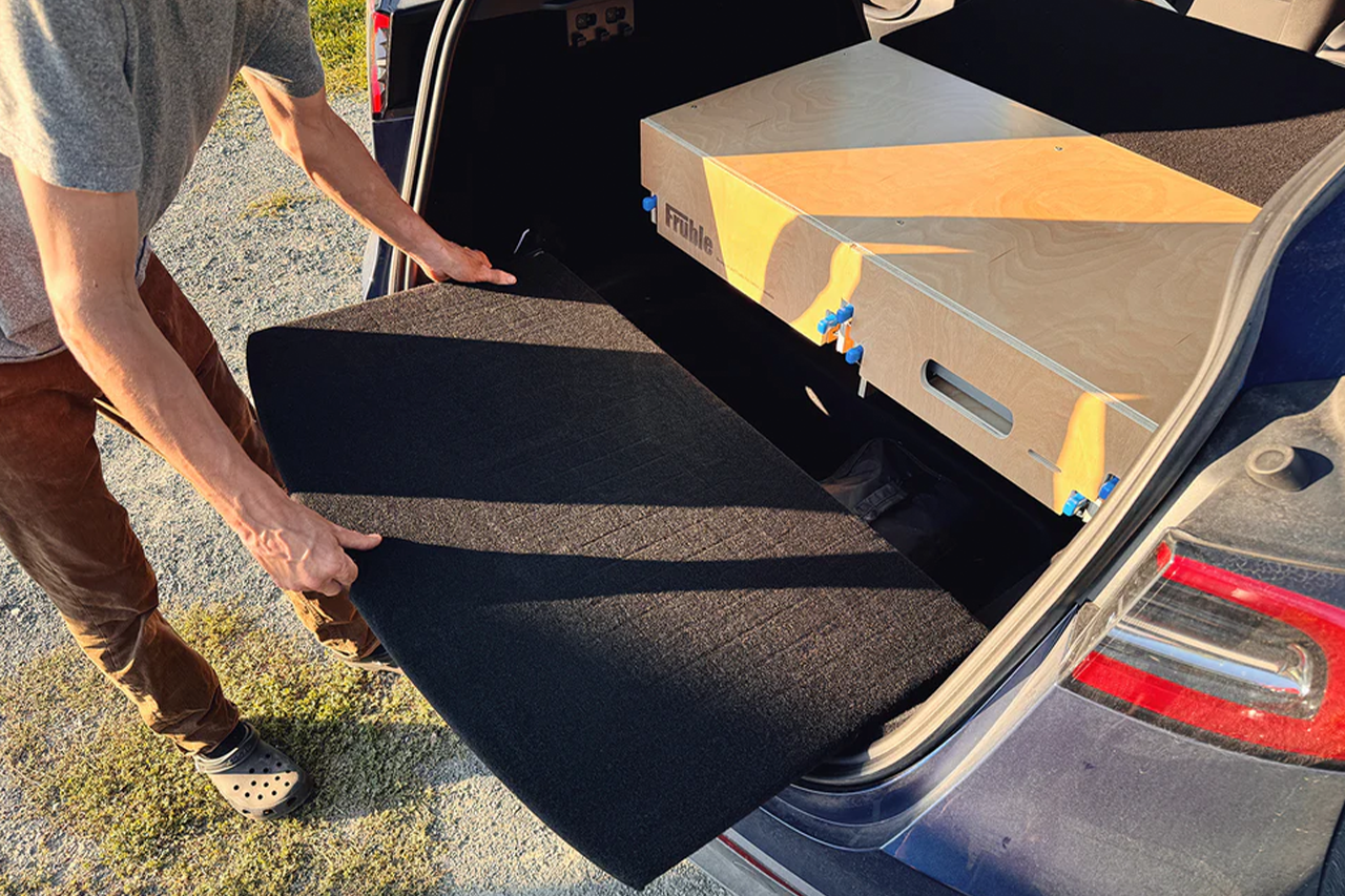 Modular Camp Kitchen, Sleep / Bedding Platform and Storage Drawer System for Tesla Model Y - by Fruble