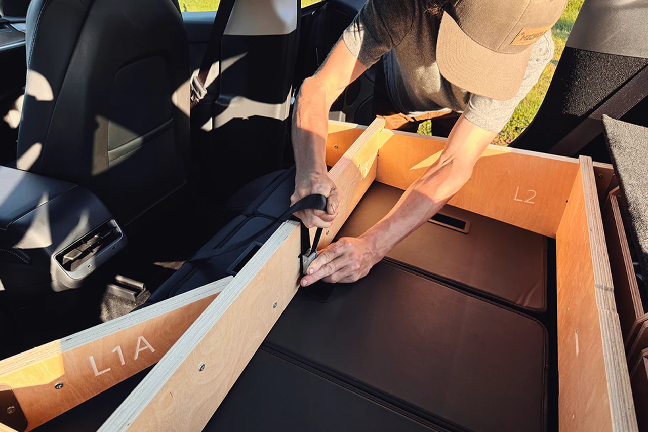 Modular Camp Kitchen, Sleep / Bedding Platform and Storage Drawer System for Tesla Model Y - by Fruble