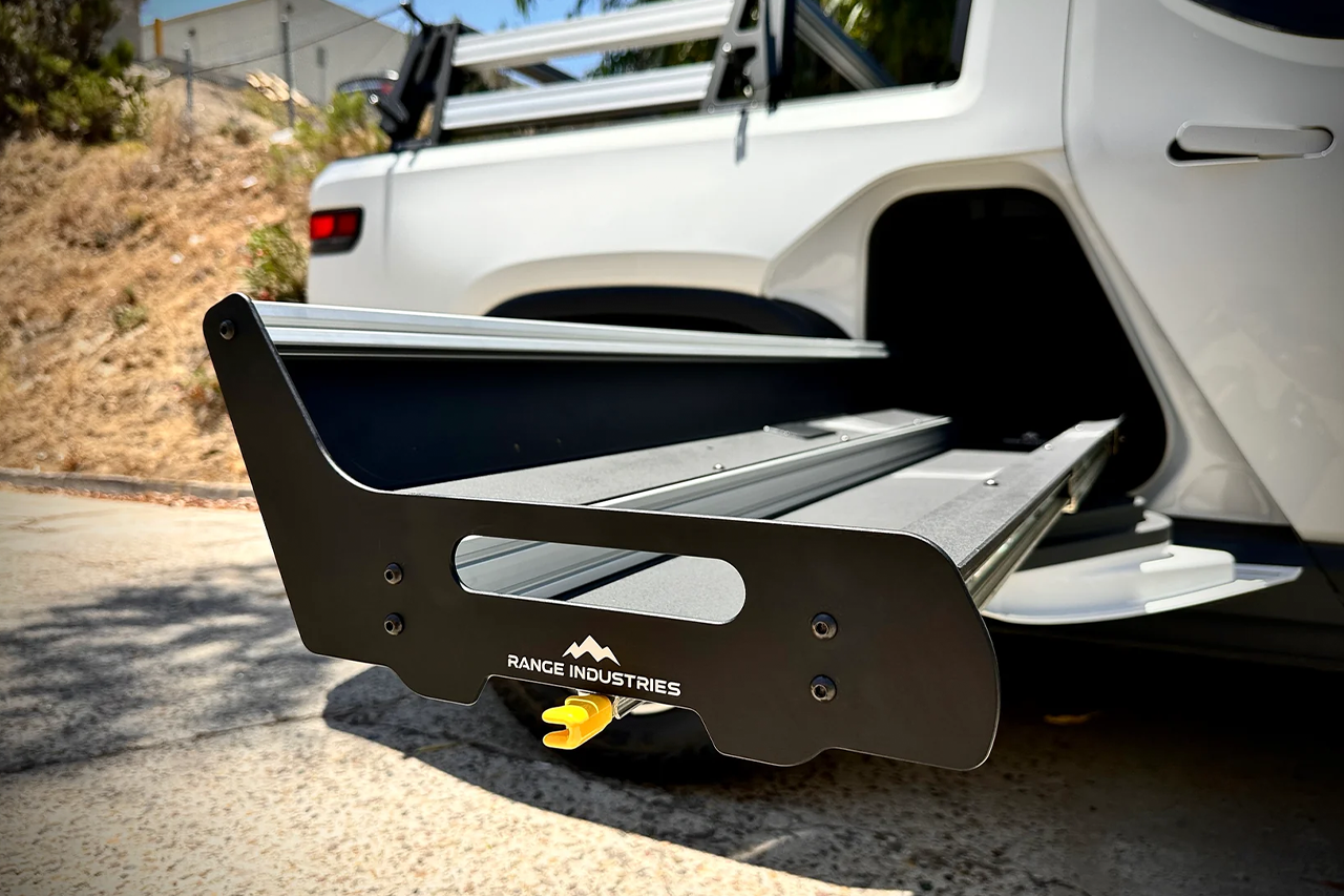 Gear Tunnel Single Sided Slide Out Trolley Sled for Rivian R1T by Range Industries