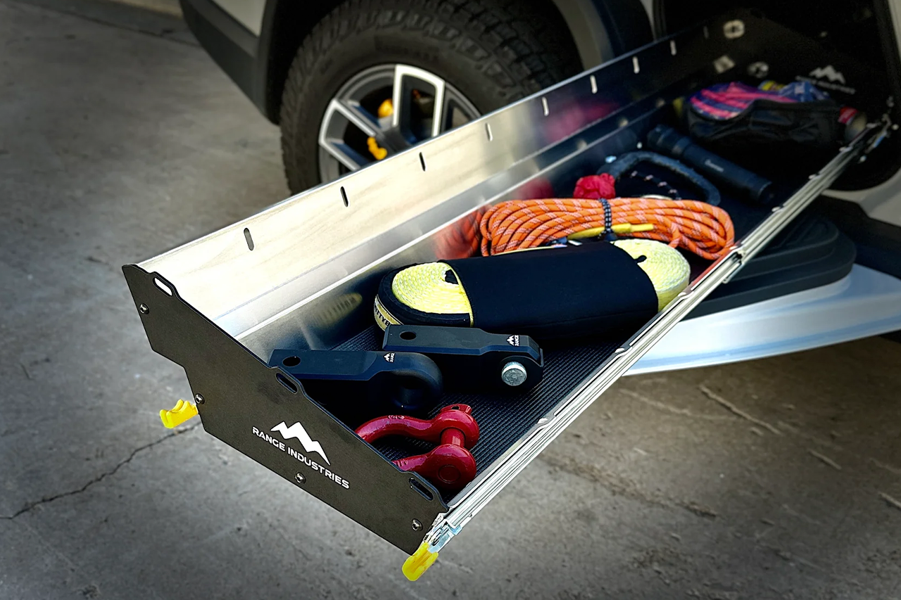 Gear Tunnel Single Sided Slide Out Trolley Sled for Rivian R1T by Range Industries