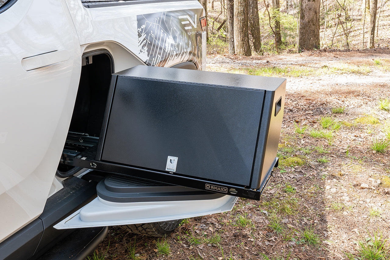 Team 1EV RMAXX Gear Tunnel Dual Slide Out Trolley Sled and Storage Chests & Boxes for Rivian R1T