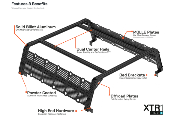 XTR1 Modular Aluminum T-Slot Bed Rack for Rivian R1T by Xtrusion