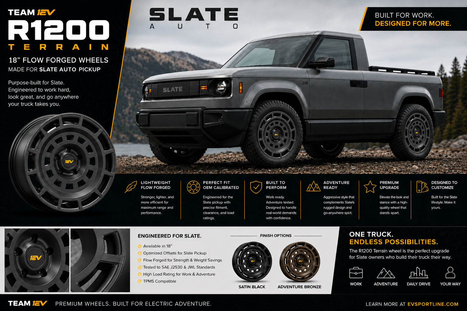 Team 1EV R1200 Terrain Flow Forged Wheels for Slate Auto Pickup Truck