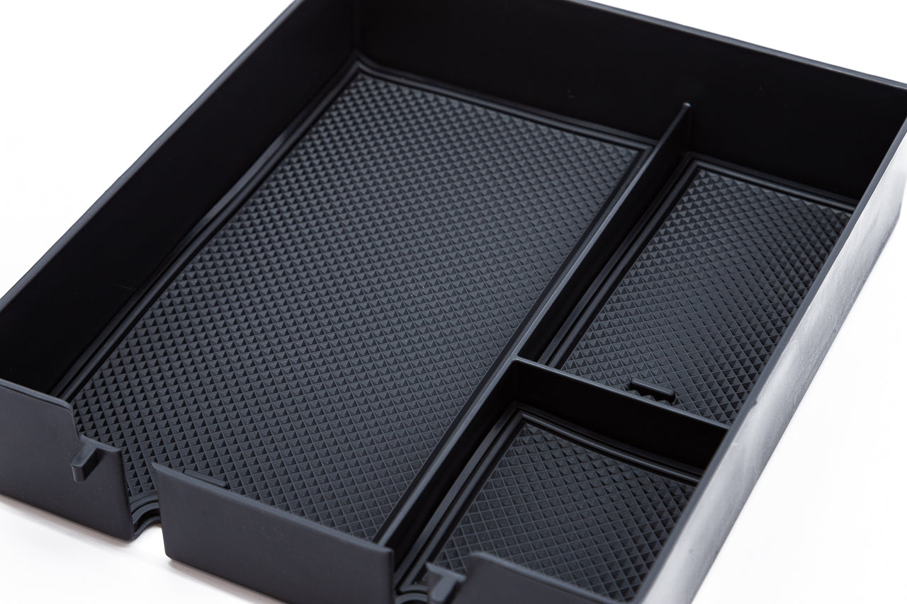 Center Armrest Console Silicone Lined 3-Pocket Composite Organizer Tray for Rivian R1T / R1S