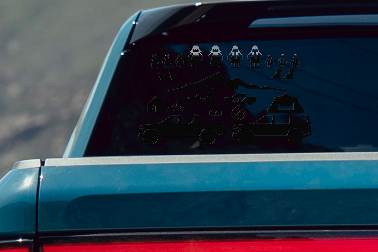 Furriest Overland Adventure Family & Pet Vinyl Window Sticker Decal Kit for Rivian R1T / R1S