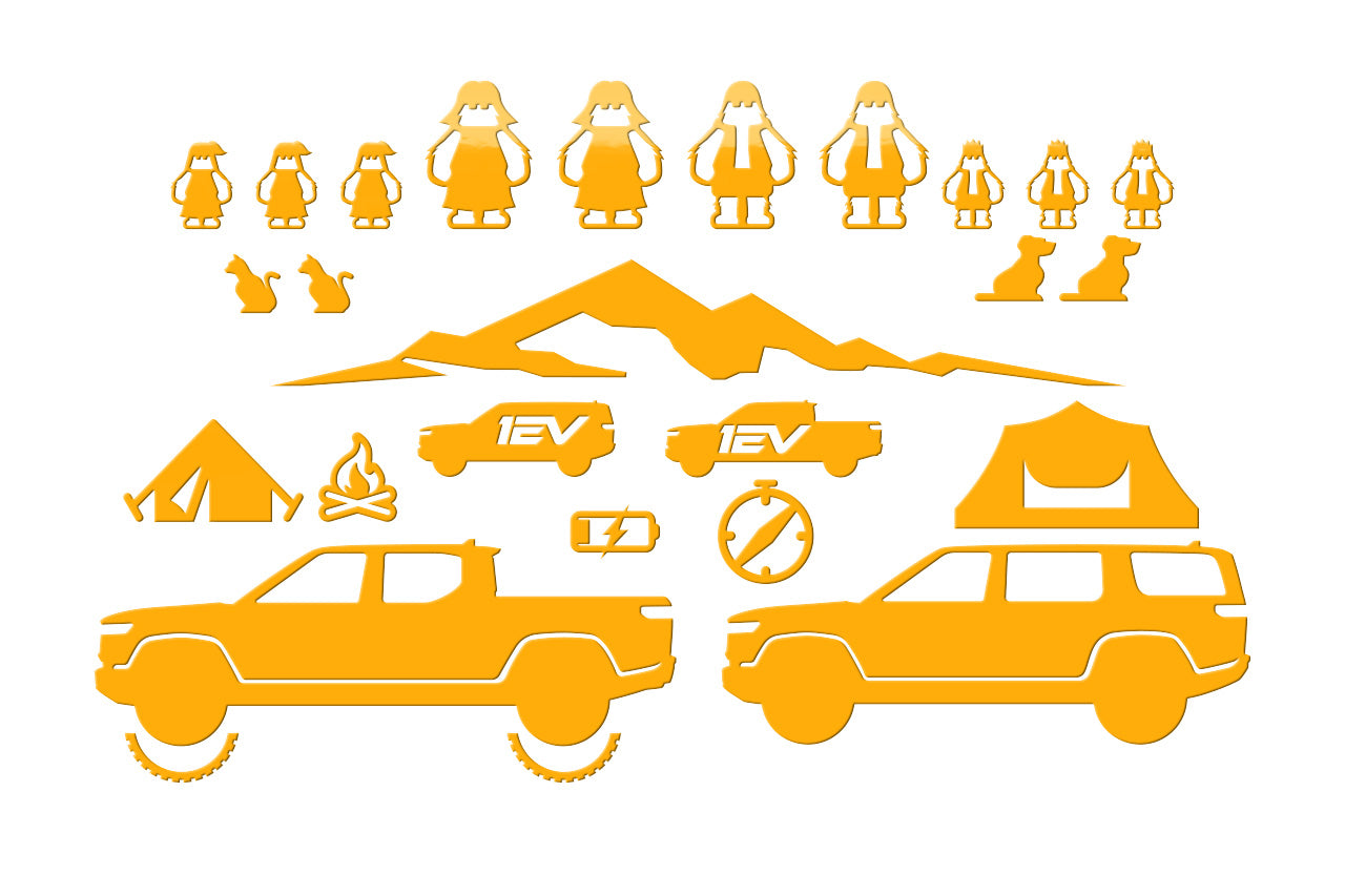 Furriest Overland Adventure Family & Pet Vinyl Window Sticker Decal Kit for Rivian R1T / R1S