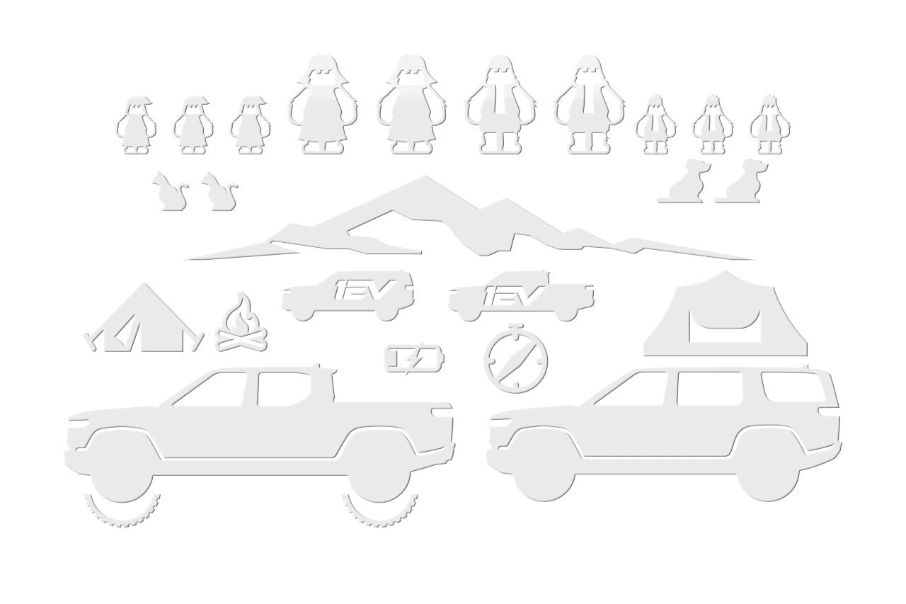 Furriest Overland Adventure Family & Pet Vinyl Window Sticker Decal Kit for Rivian R1T / R1S