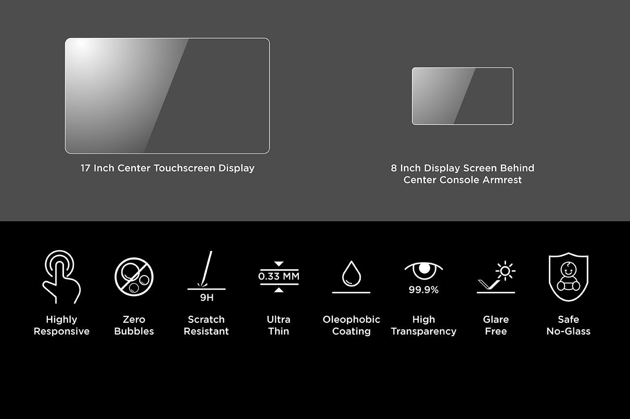 Tesla Model S / X Center & Rear Dash Touchscreen Protector Covers - High Definition Clear Screen Shield