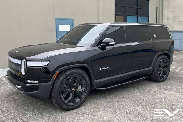Black Rivian R1S with Triple Square Running Boards - EV Sportline - The ...