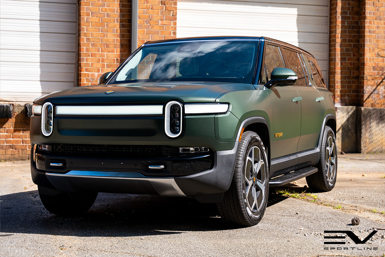 Xpel Stealth Forest Green Rivian R1S with Triple Square Running Boards