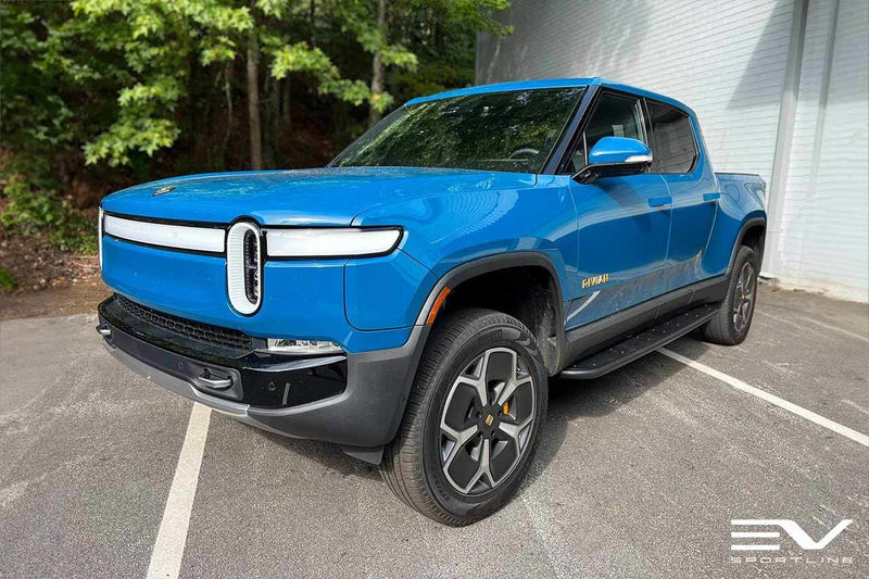 Rivian Blue Rivian R1T with Triple Square Thread Running Boards - EV ...