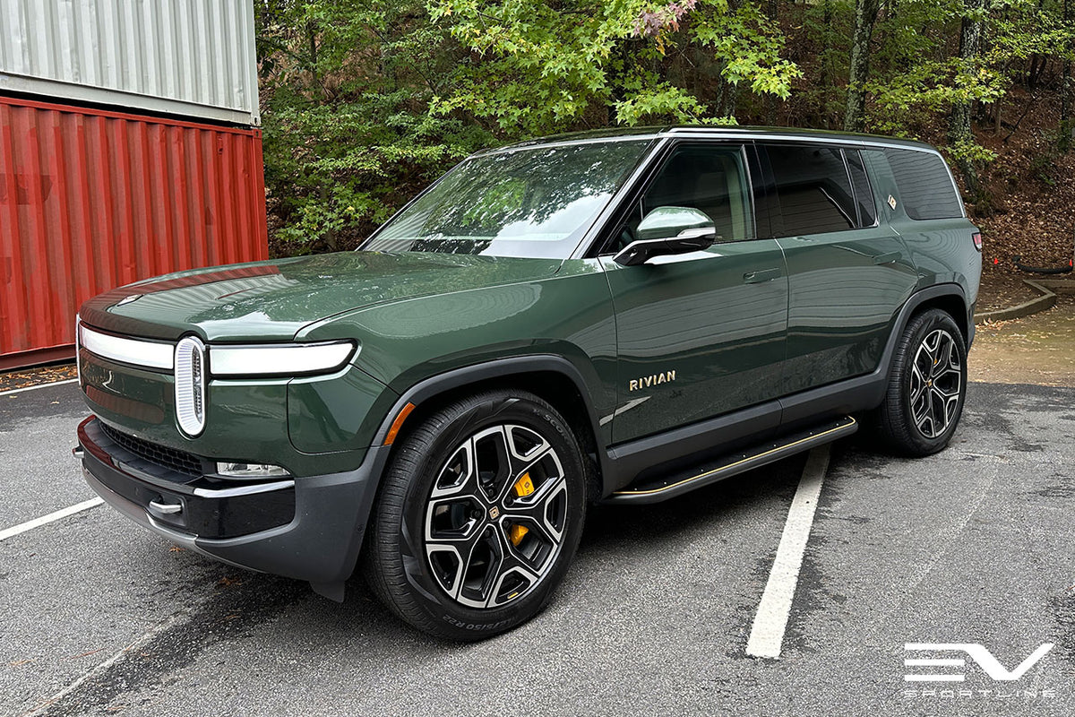 Forest Green Rivian R1T with Triple Square Rock Sliders - EV Sportline ...