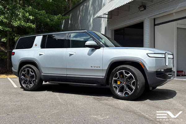 LA Silver Rivian R1S with Triple Square Rock Sliders - EV Sportline ...