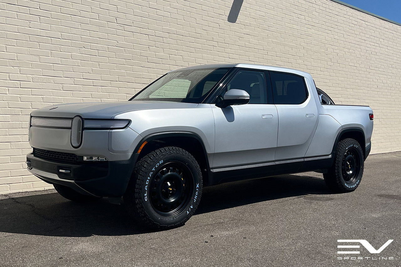 LA Silver Rivian R1T with 20" R1600 Steel Wheels