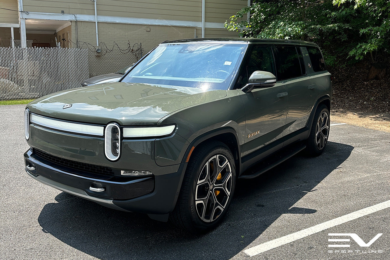 Launch Green Rivian R1S with Triple Square Thread Running Boards