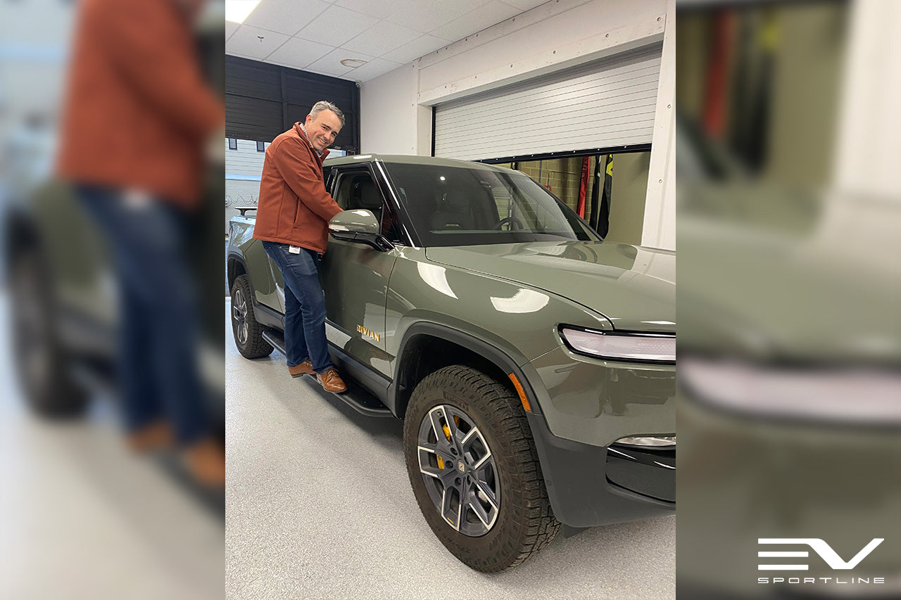 Launch Green Rivian R1T with Triple Square Thread Running Boards