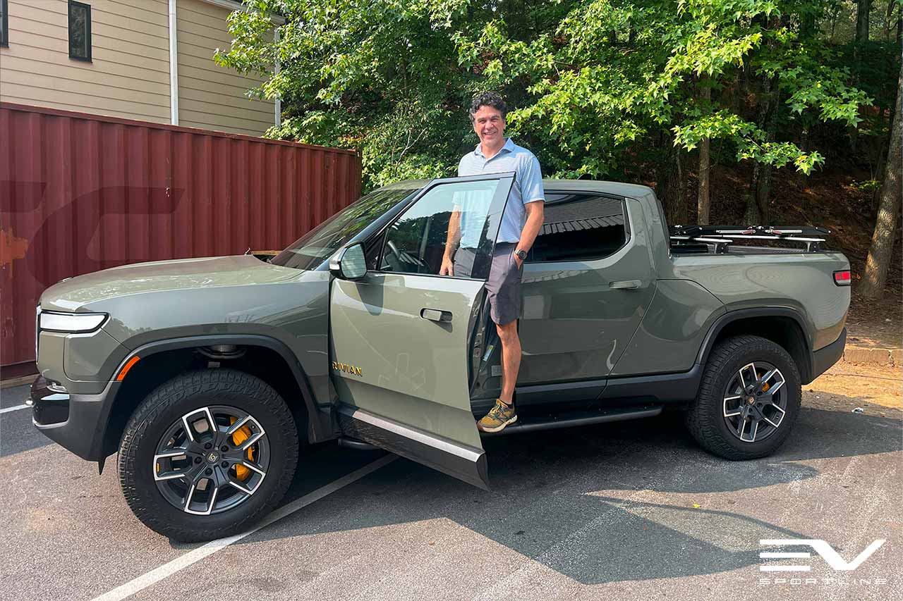 Launch Green Rivian R1T with Triple Square Thread Running Boards
