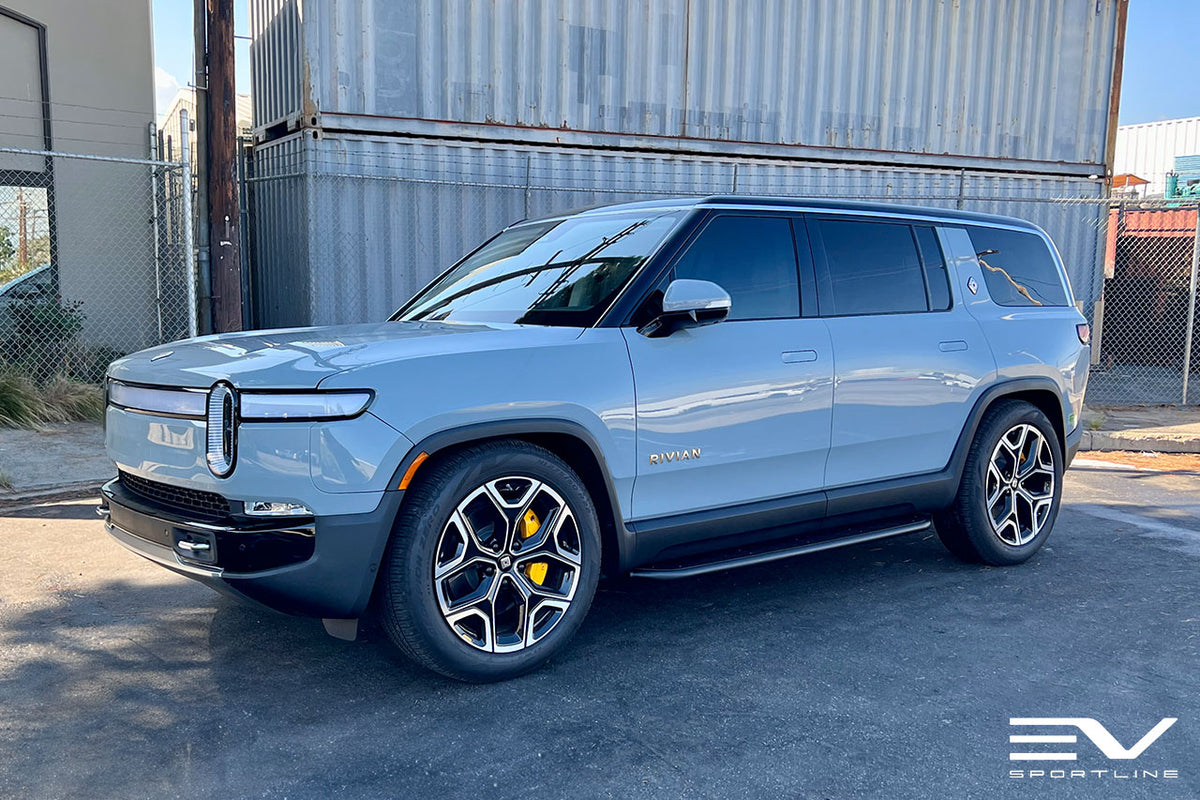 Limestone Rivian R1S with Triple Square Running Boards EV Sportline