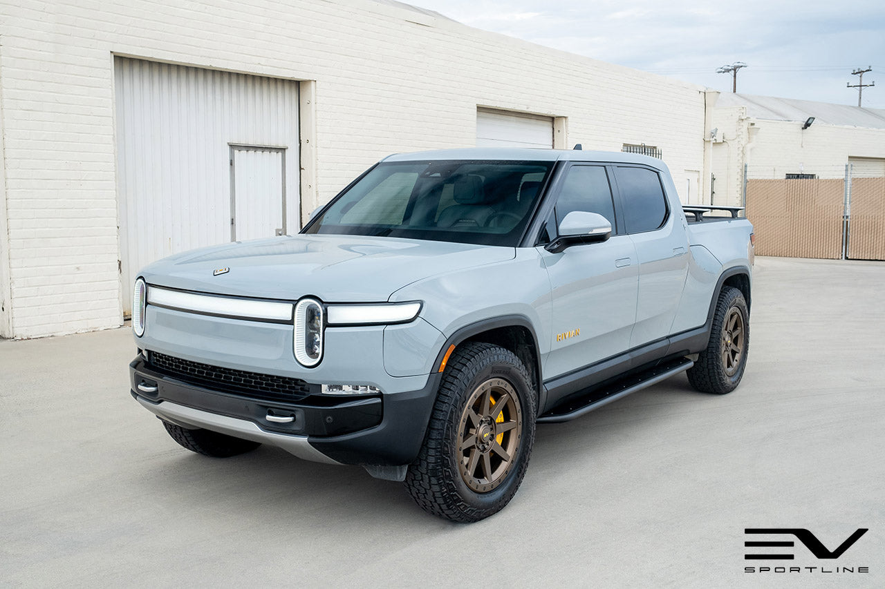Limestone R1t Limestone Rivian R1T with R800 and Triple Square Rock Sliders - EV ...