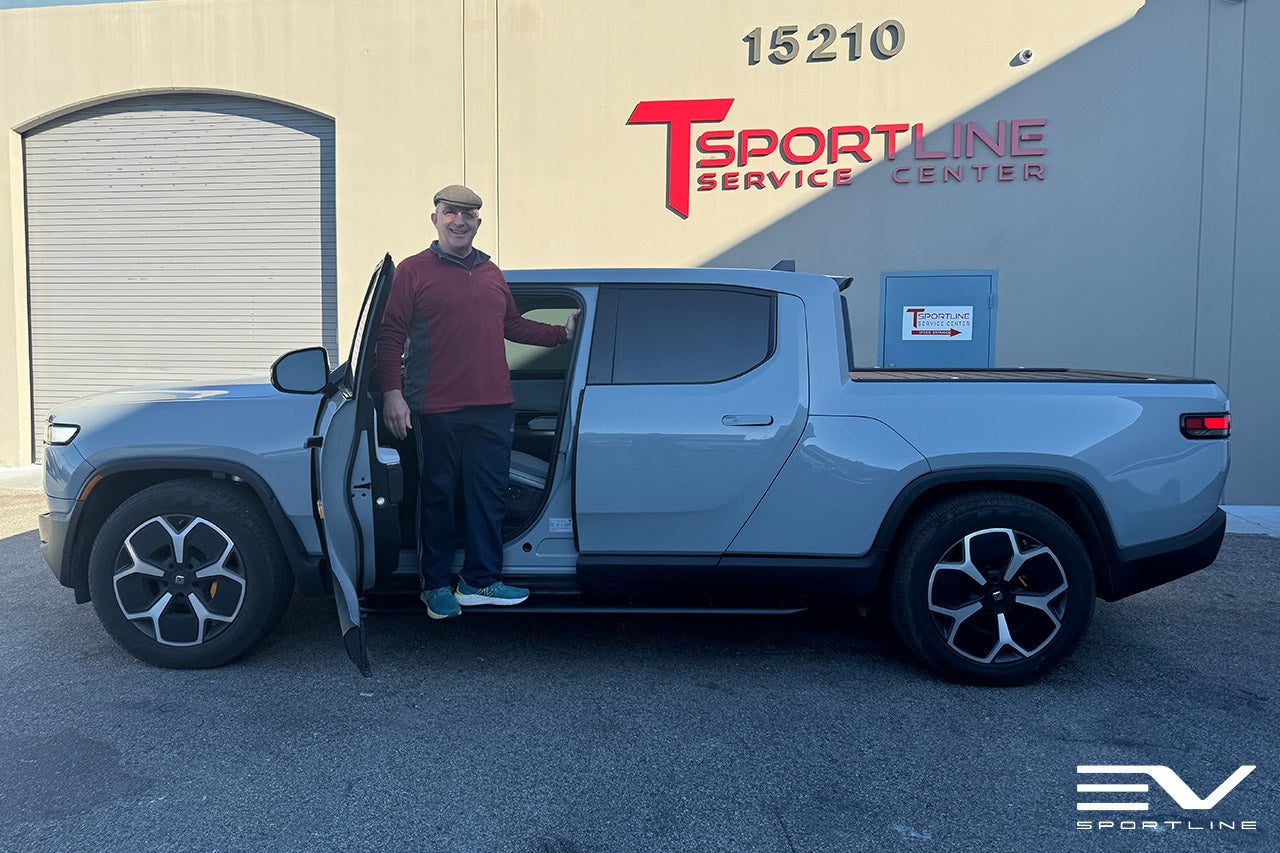 Limestone Rivian R1T with Triple Square Running Board by Team 1EV