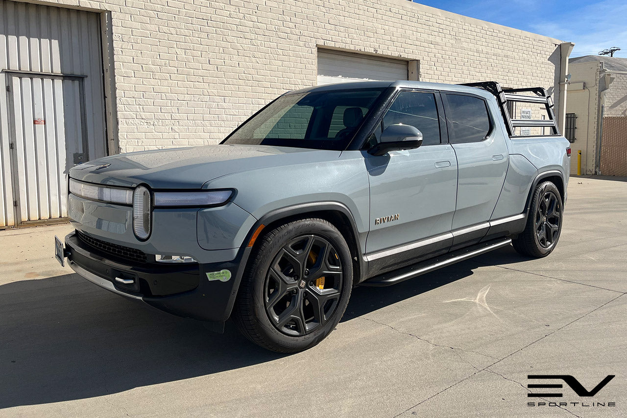 Limestone R1t Limestone Rivian R1T with Triple Square Rock Slider - EV Sportline ...