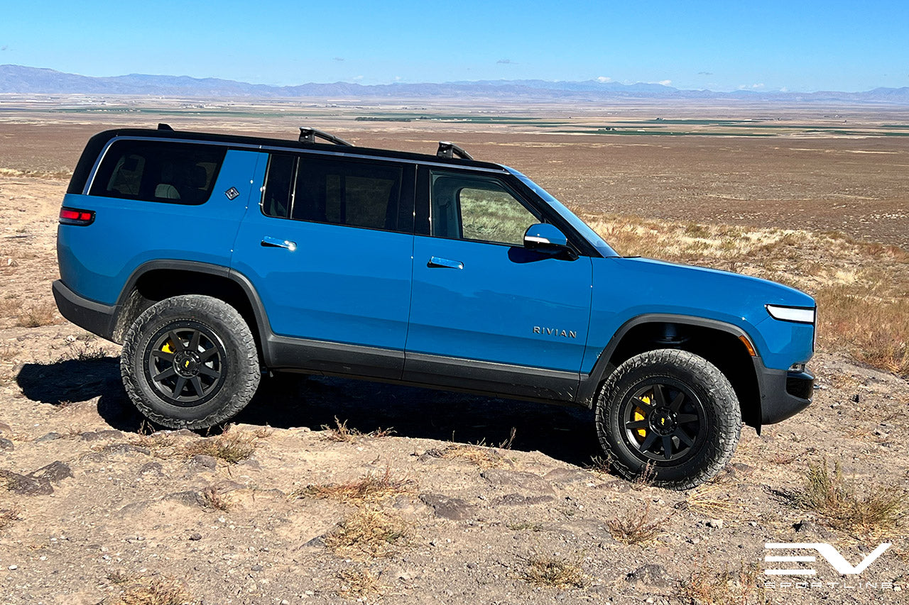Black R800 Rivian Blue Rivian R1S with Satin Black 20