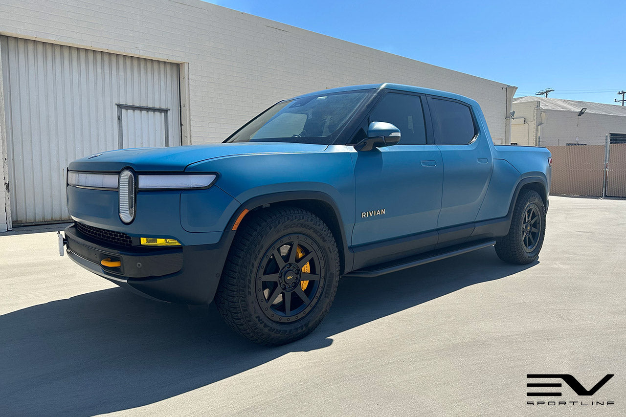 Xpel Stealth Rivian Blue R1T with Triple Square Rock Sliders