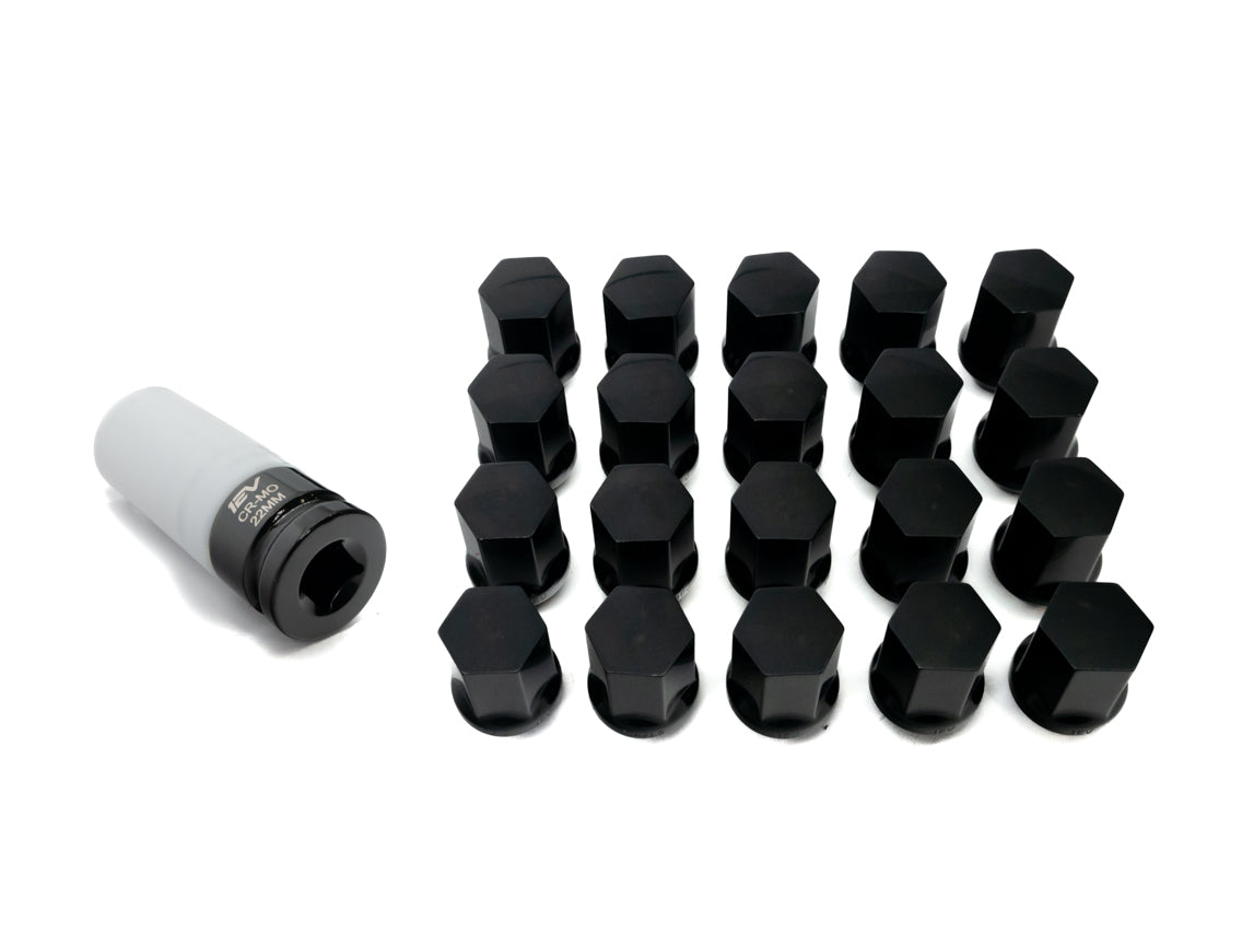 Rivian R1T / R1S Enclosed End Forged Steel Black Wheel Lug Nut Set &amp; Non-Marring Socket