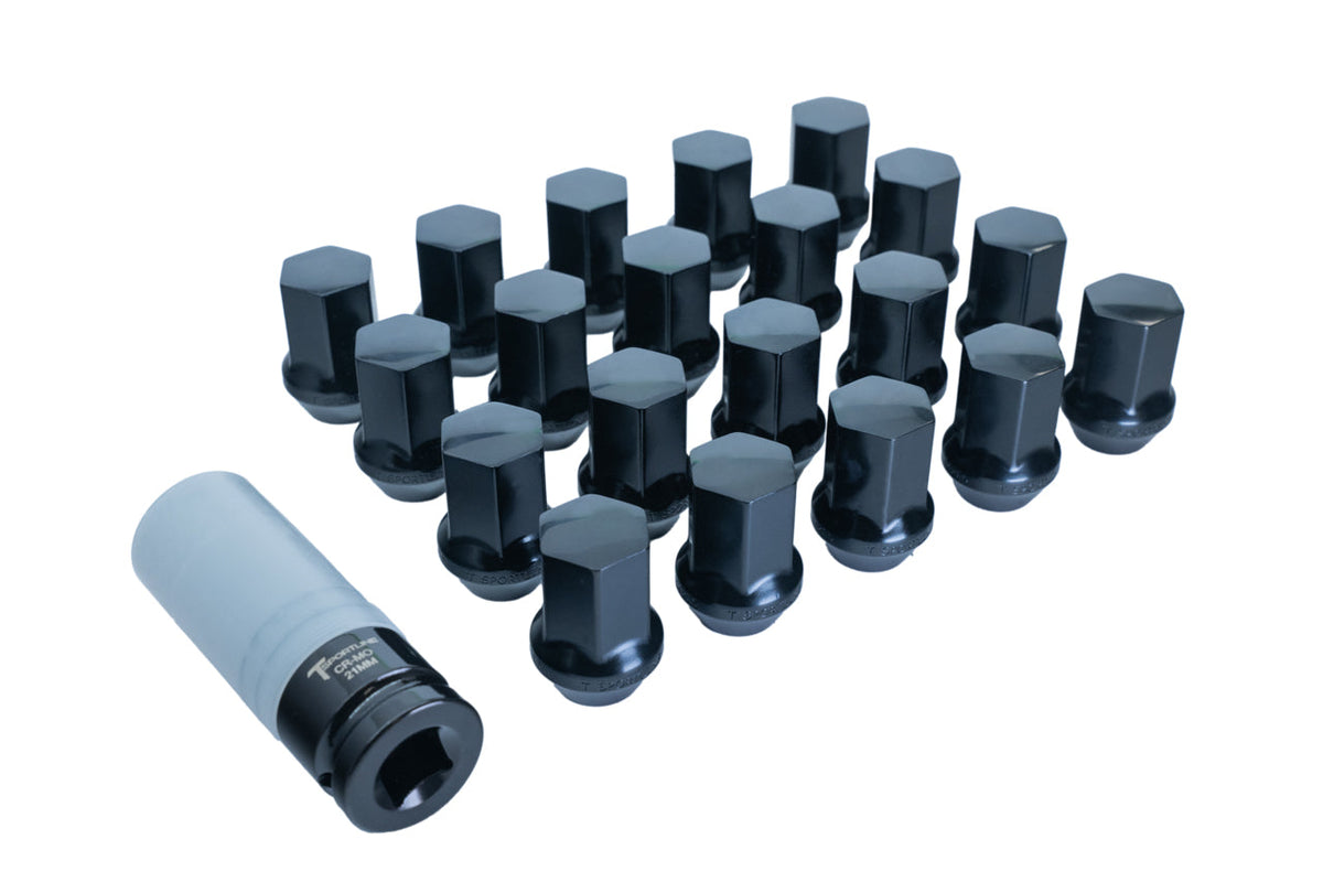 Tesla Wheel Lug Nut Set - Forged Steel Black Enclosed End &amp; Non-Marring Impact Socket