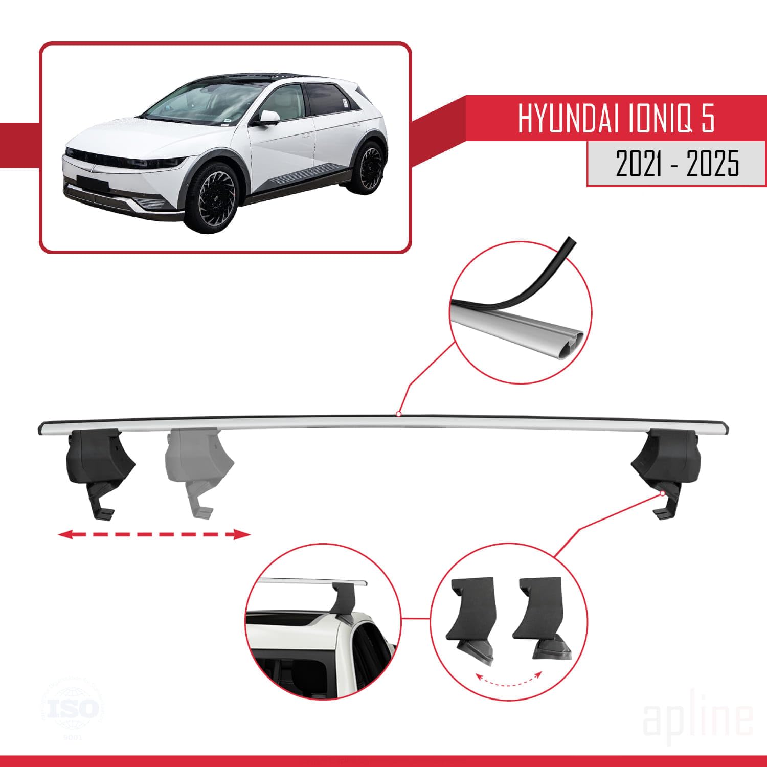 Cross Bar Grey Aluminum Roof Rack (Set of 2) for Hyundai Ioniq 5 (NE) 2021-2025