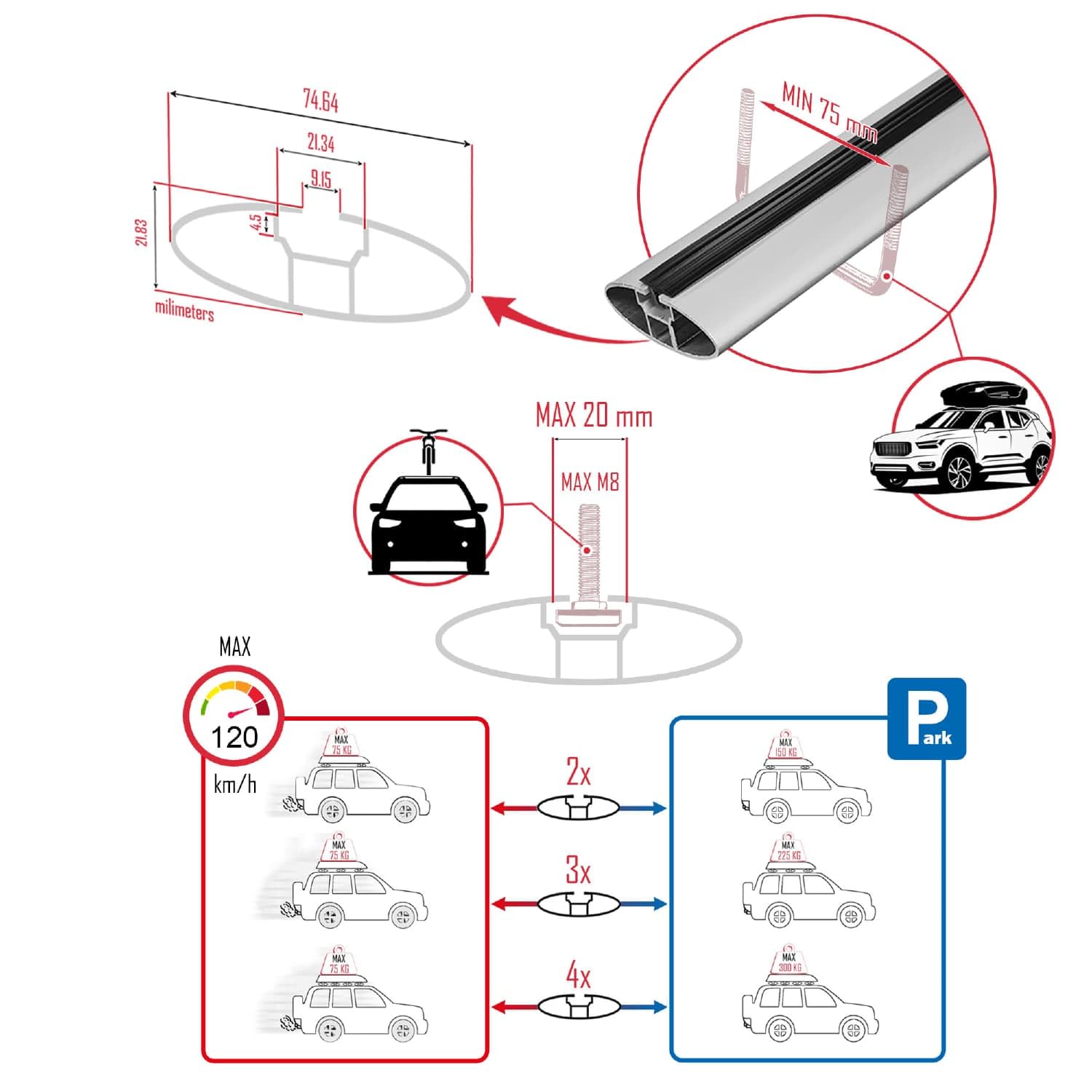 Cross Bar Grey Aluminum Roof Rack (Set of 2) for Hyundai Ioniq 5 (NE) 2021-2025