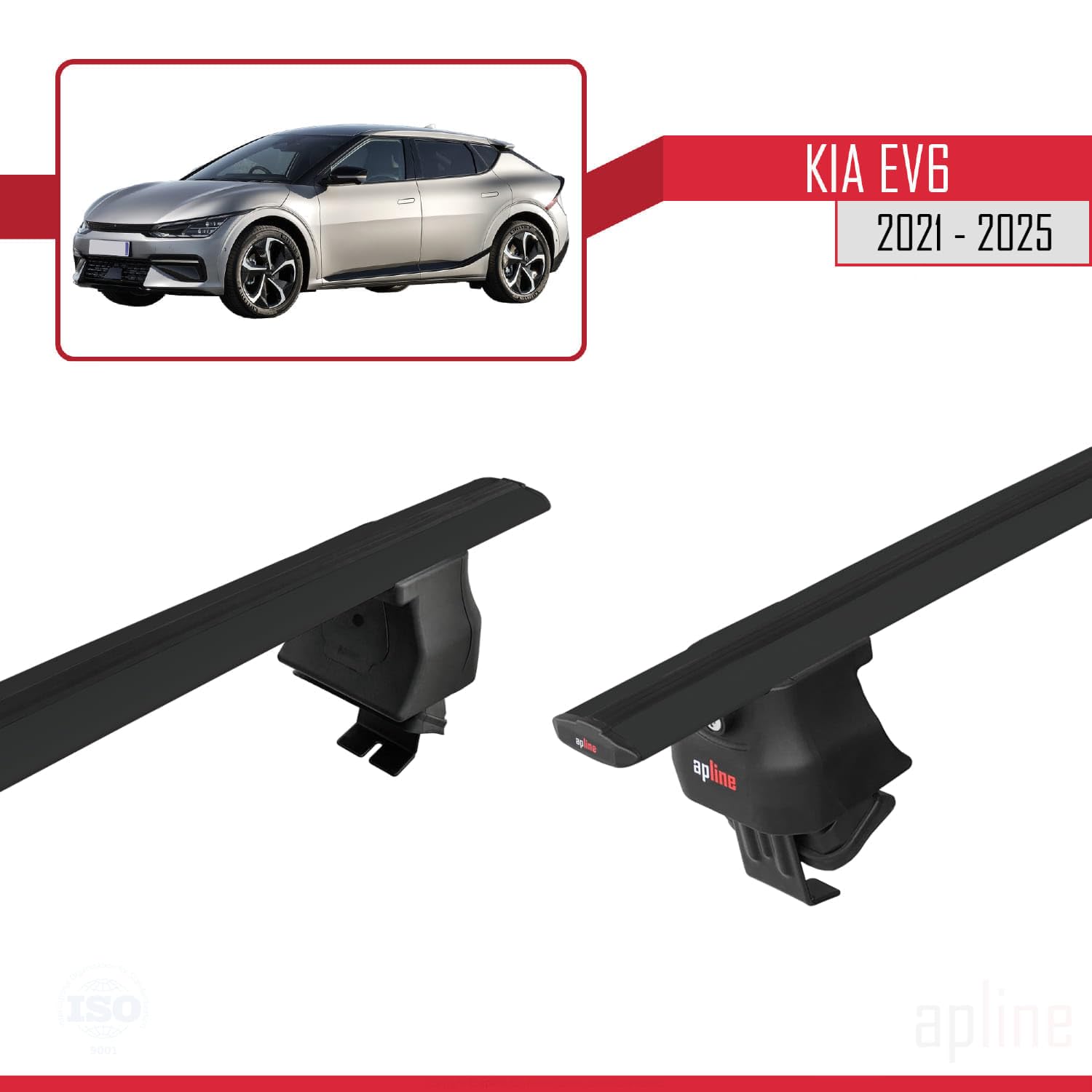 Black Aluminum Roof Rack Cross Bar Set for Kia EV6 (2 Bars)
