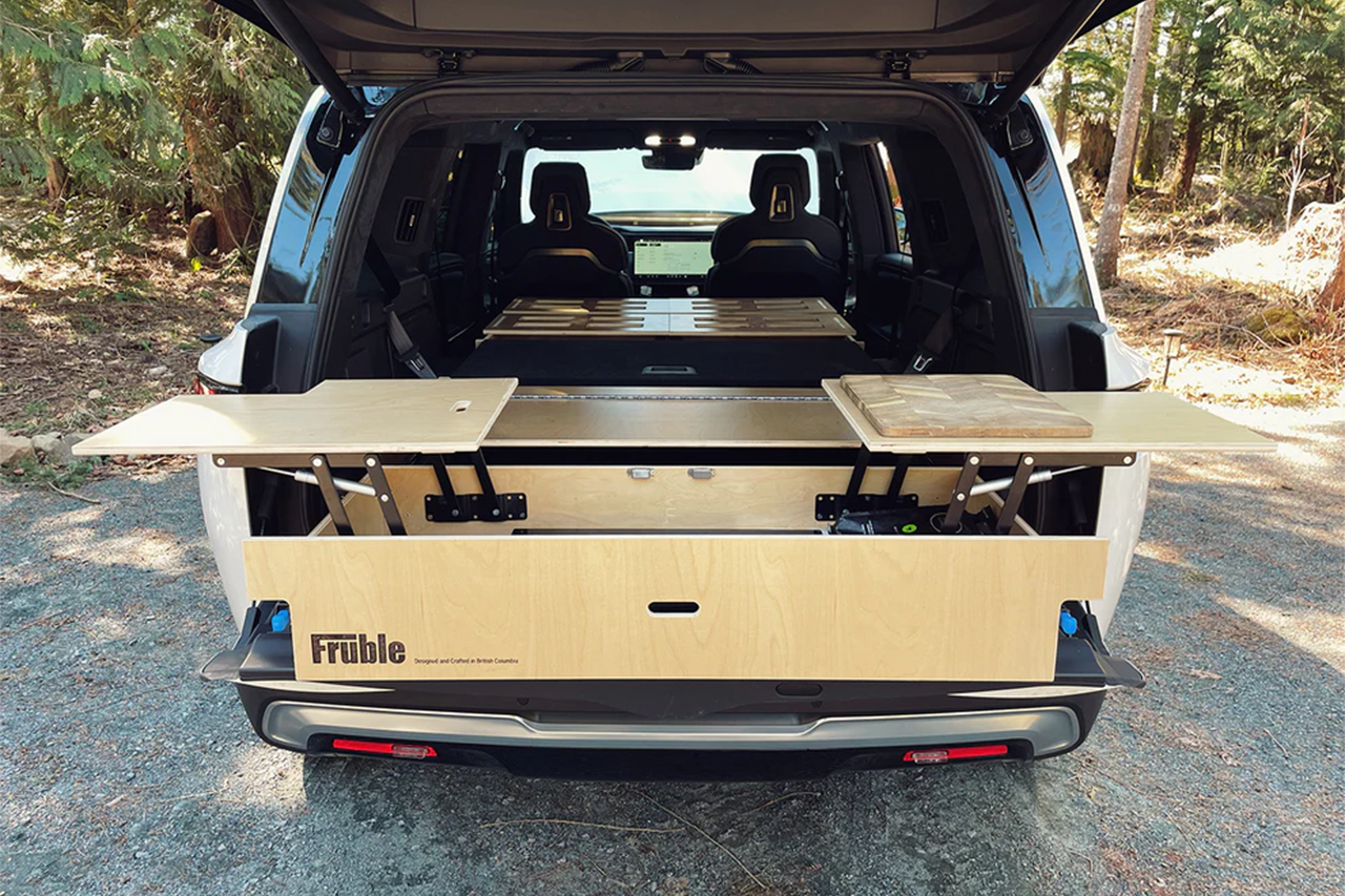 Modular Camp Kitchen, Sleep / Bedding Platform and Storage Drawer System for Rivian R1S Rear Cargo Area - by Fruble