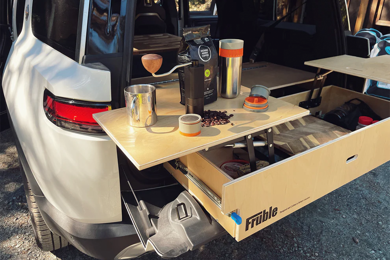 Modular Camp Kitchen, Sleep / Bedding Platform and Storage Drawer System for Rivian R1S Rear Cargo Area - by Fruble