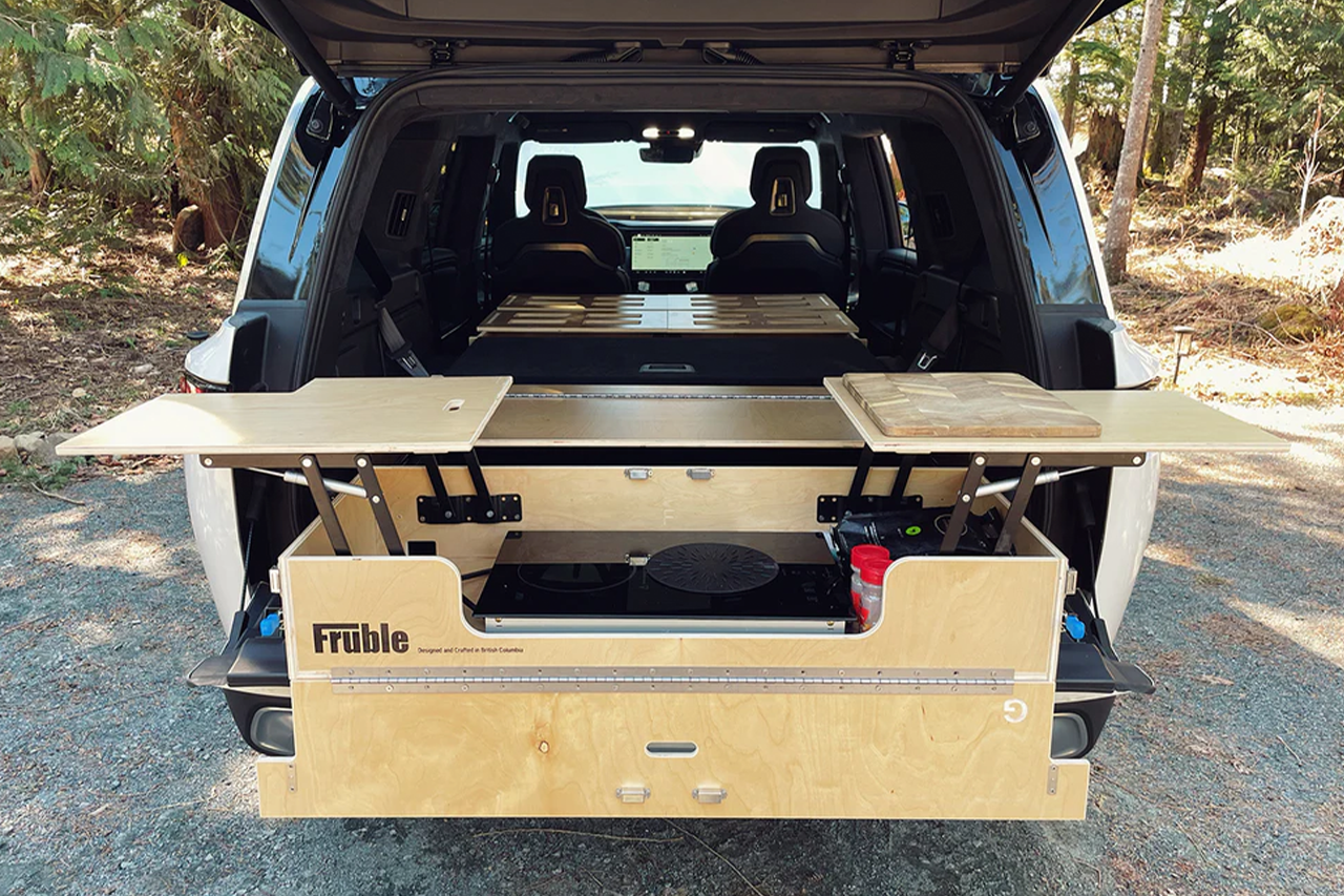 Modular Camp Kitchen, Sleep / Bedding Platform and Storage Drawer System for Rivian R1S Rear Cargo Area - by Fruble