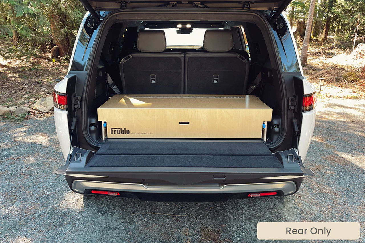 Modular Camp Kitchen, Sleep / Bedding Platform and Storage Drawer System for Rivian R1S Rear Cargo Area - by Fruble