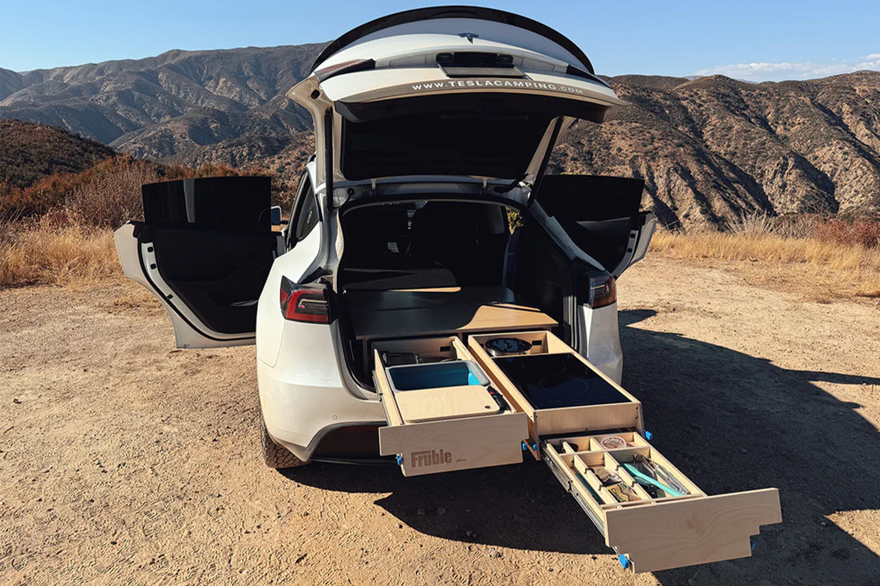 Modular Camp Kitchen, Sleep / Bedding Platform and Storage Drawer System for Tesla Model Y - by Fruble