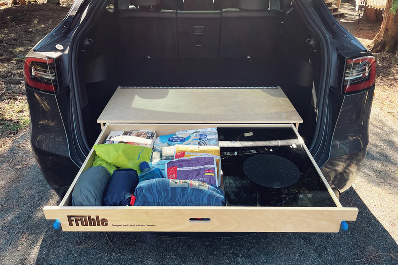 Modular Camp Kitchen, Sleep / Bedding Platform and Storage Drawer System for Tesla Model Y - by Fruble