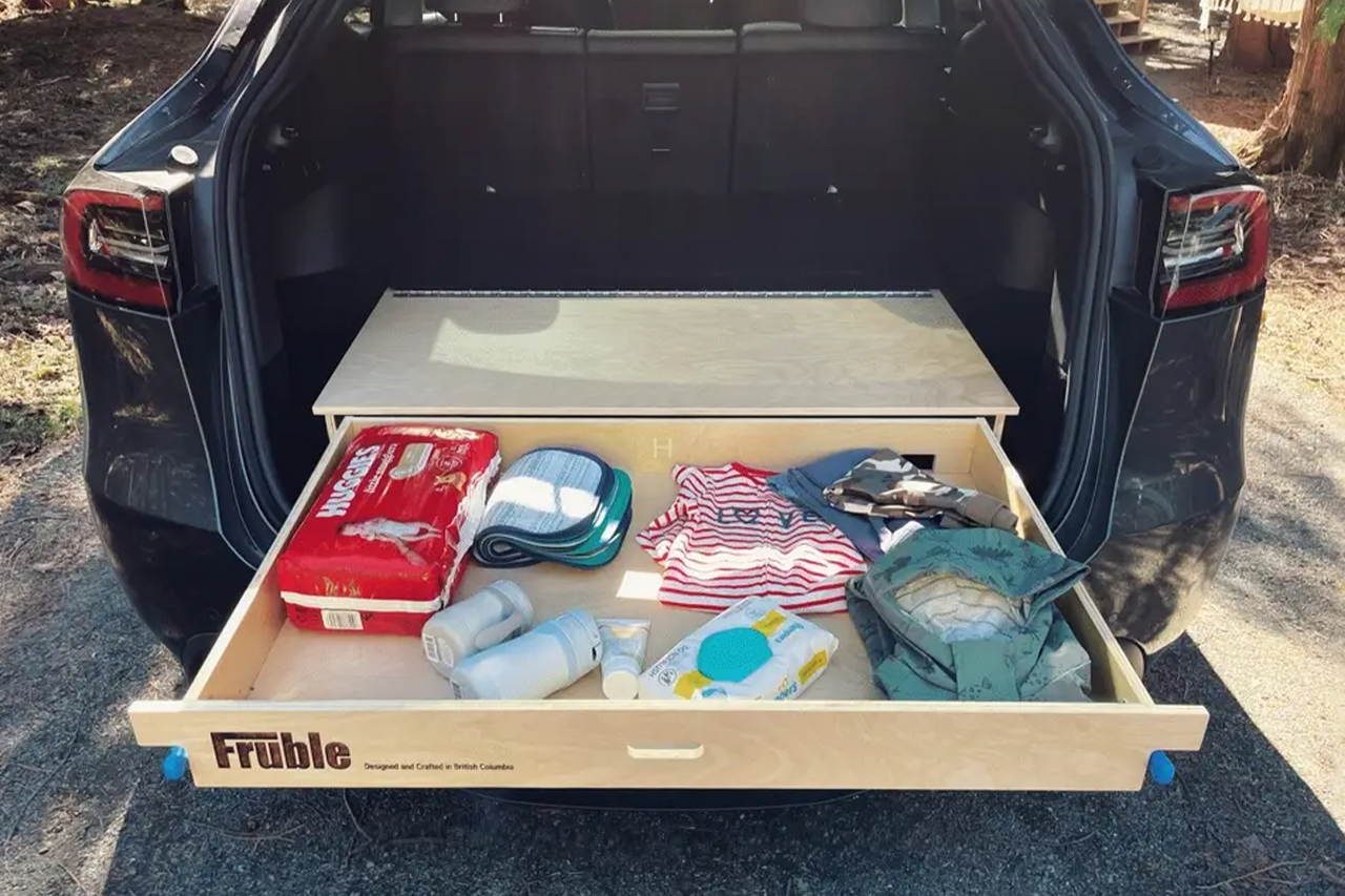 Modular Camp Kitchen, Sleep / Bedding Platform and Storage Drawer System for Tesla Model Y - by Fruble