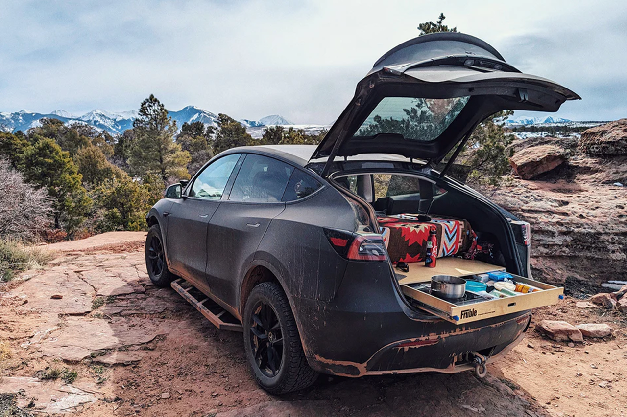 Modular Camp Kitchen, Sleep / Bedding Platform and Storage Drawer System for Tesla Model Y - by Fruble