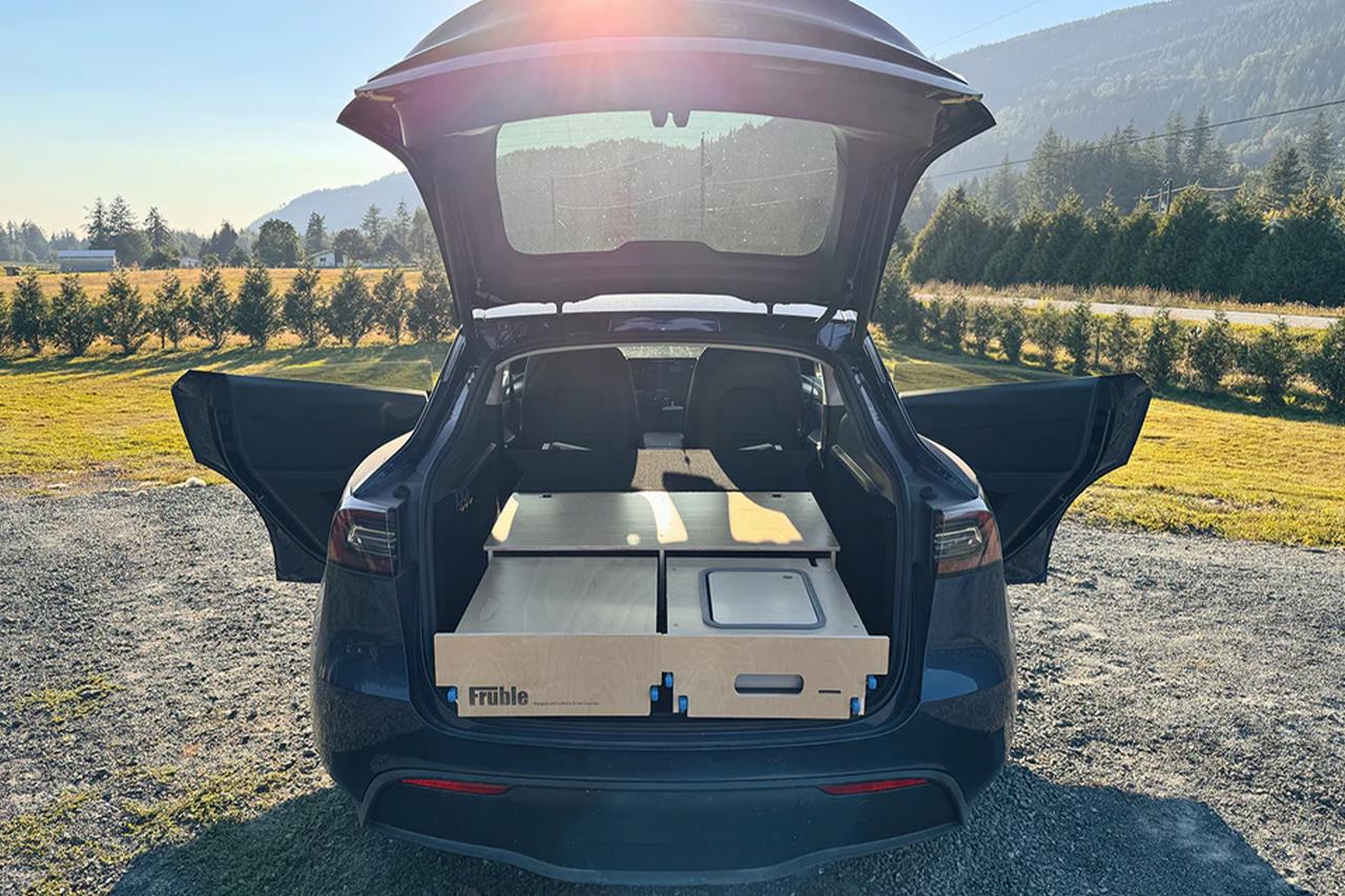 Modular Camp Kitchen, Sleep / Bedding Platform and Storage Drawer System for Tesla Model Y - by Fruble