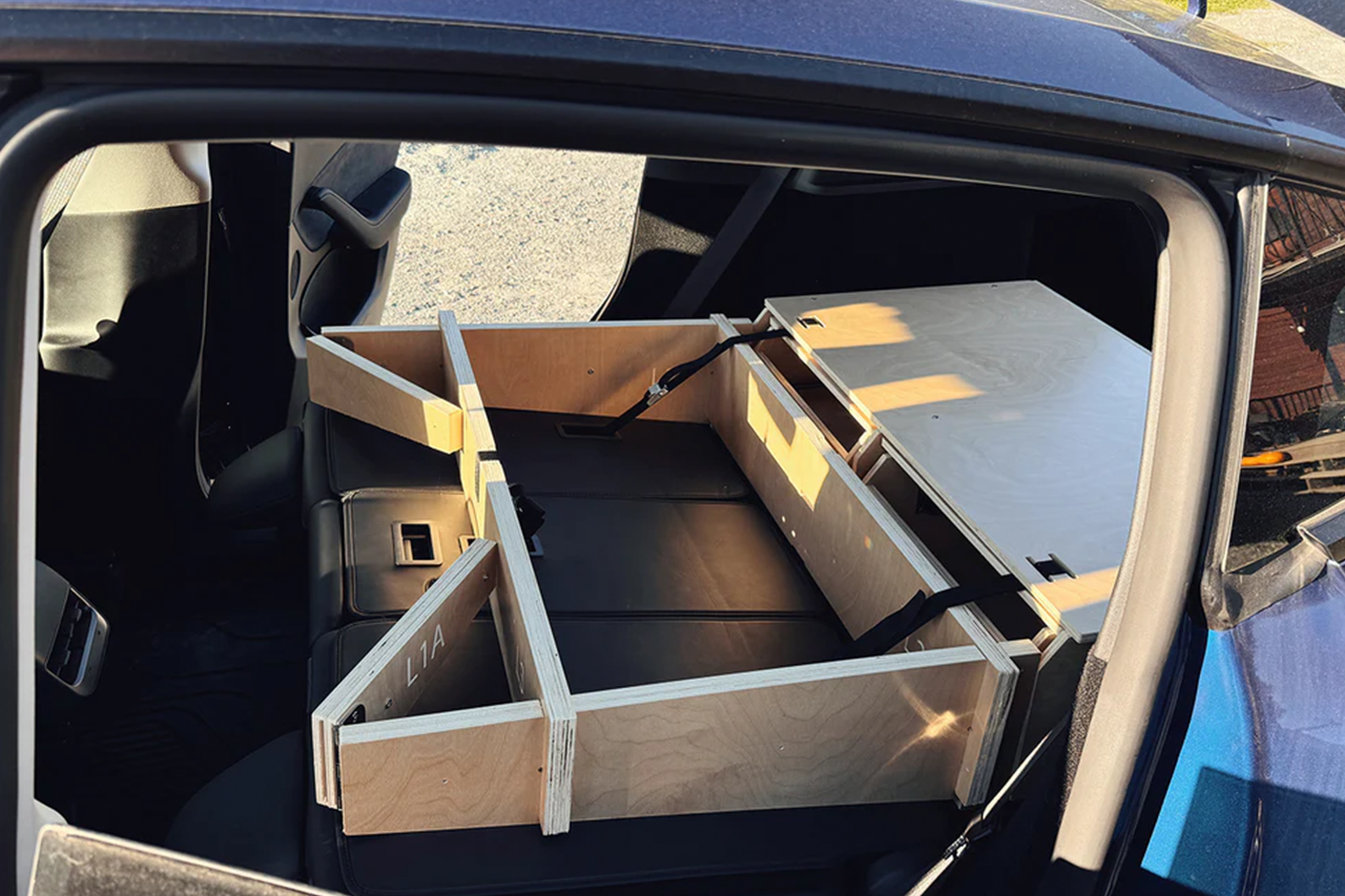 Modular Camp Kitchen, Sleep / Bedding Platform and Storage Drawer System for Tesla Model Y - by Fruble