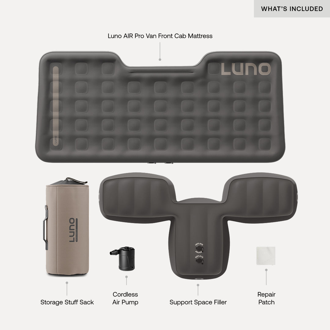 Luno Premium AIR Pro Mercedes Sprinter Van Front Cab Mattress for Camp, Adventuring, or Road Trips